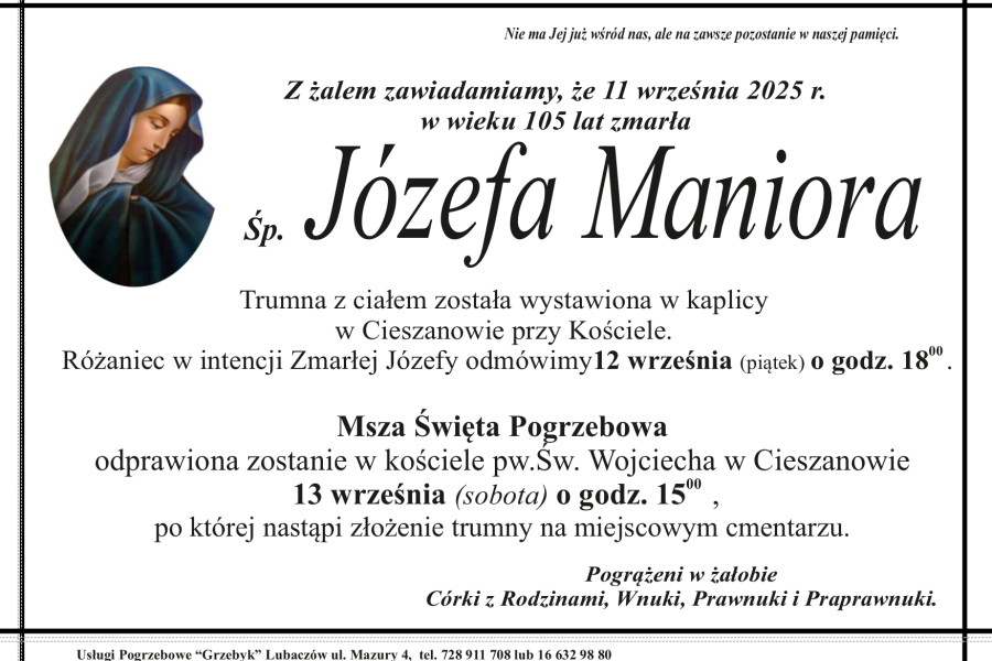 Zmarła Józefa Maniora [105 lat]